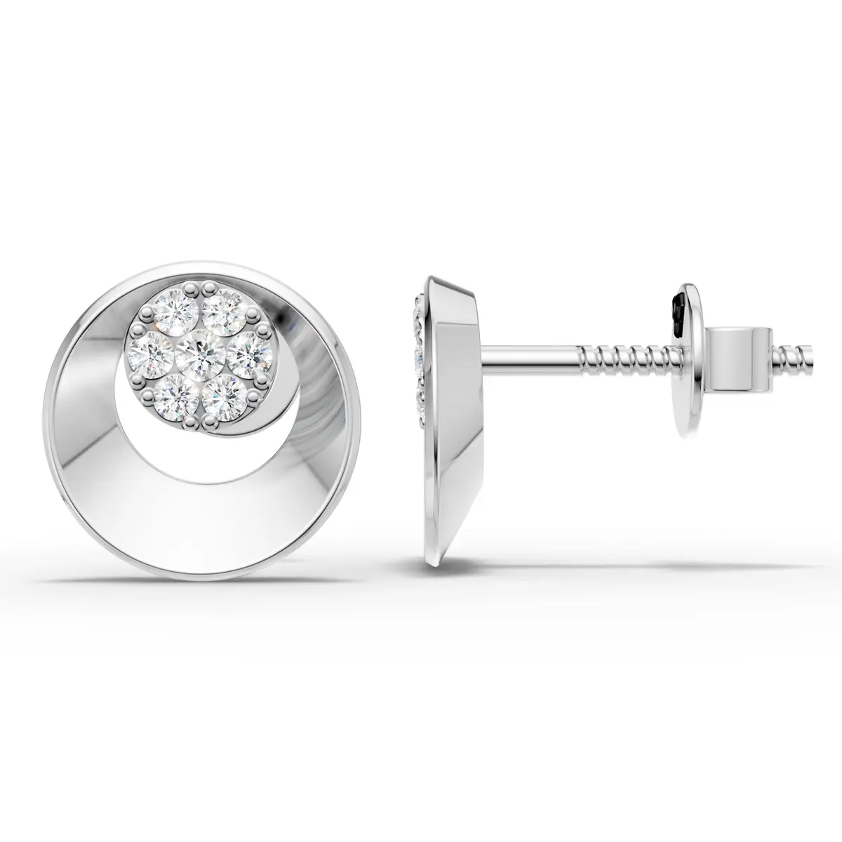 Modern Circular Diamond Stud Earrings